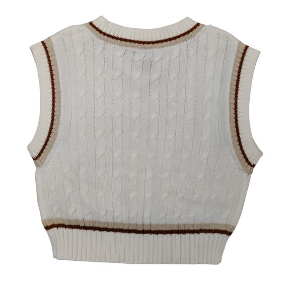 H&M Divided Retro Cable Knit Vest Size Small White and Brown V Neck Pullover - Picture 5 of 5